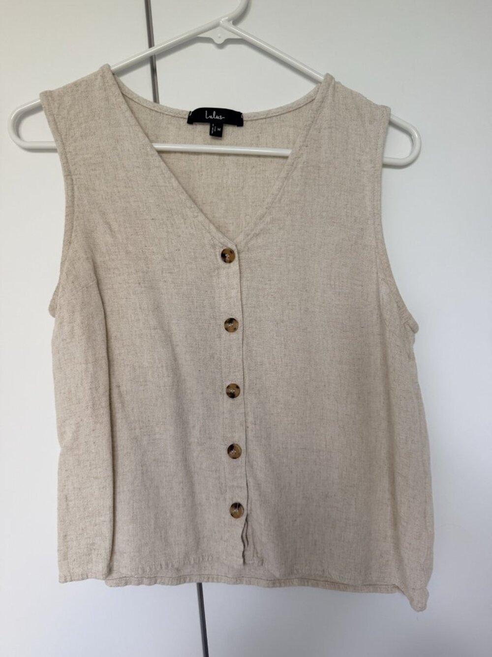 Lulus Casually Sophisticated Beige Button Front Vest Tank Top Medium